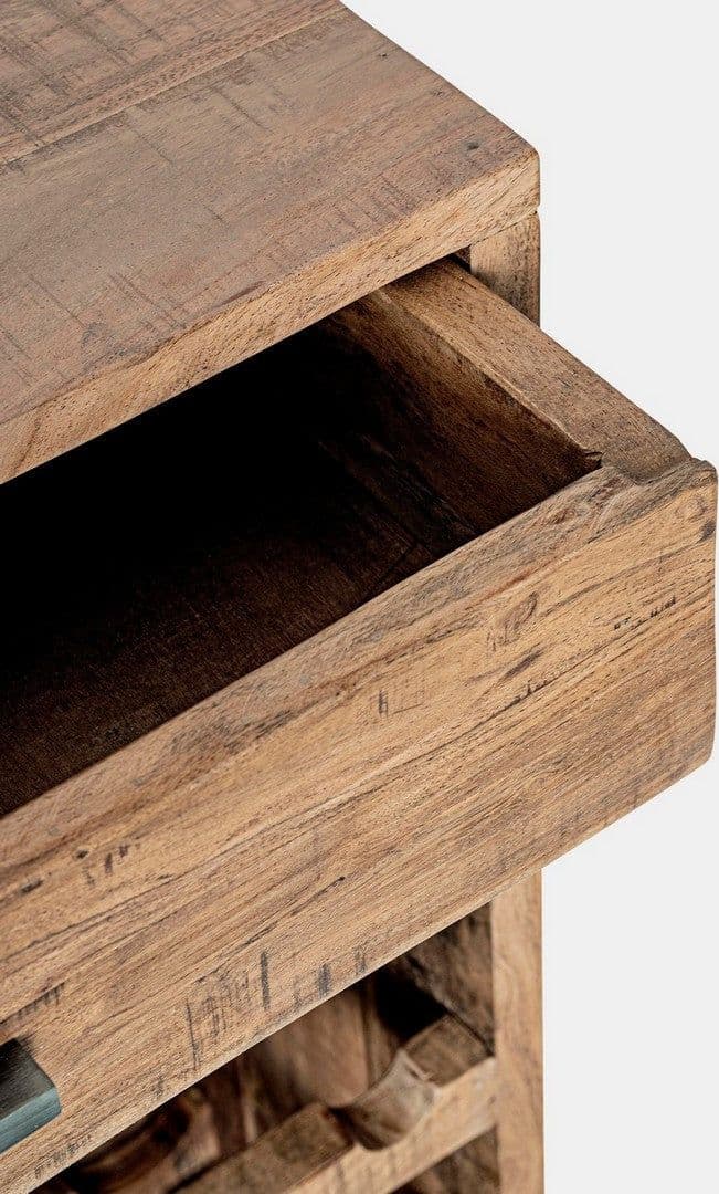 Mobile porta bottiglie "Elmer" con 1 cassetto, struttura in legno d'acacia, da 60 x 32 x 107 cm in Porta bottiglie da vino Decor Space - Altamura, commercioVirtuoso.it