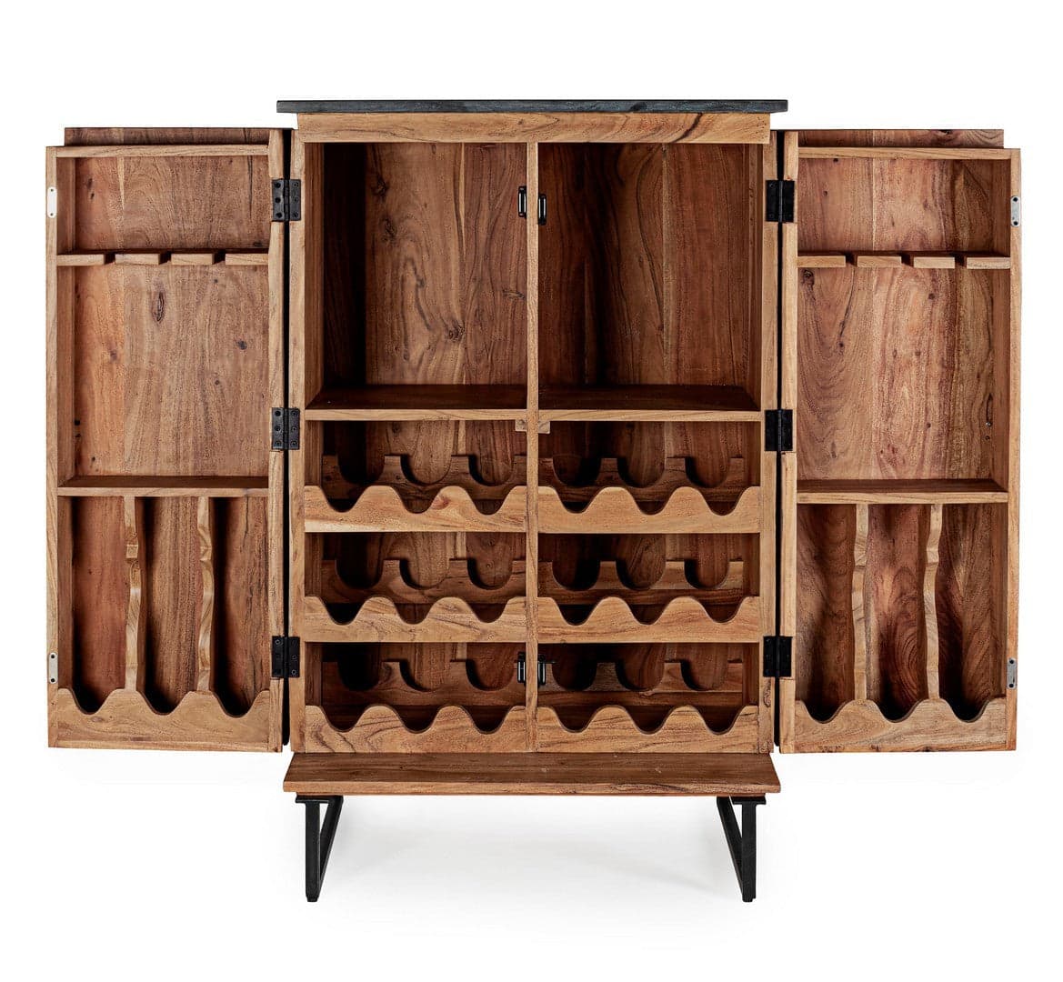 Mobile da bar "Norfolk" in MDF, con struttura in legno di acacia, gambe in acciaio 72 x 45 x 125 cm in Mobili da bar Decor Space - Altamura, commercioVirtuoso.it