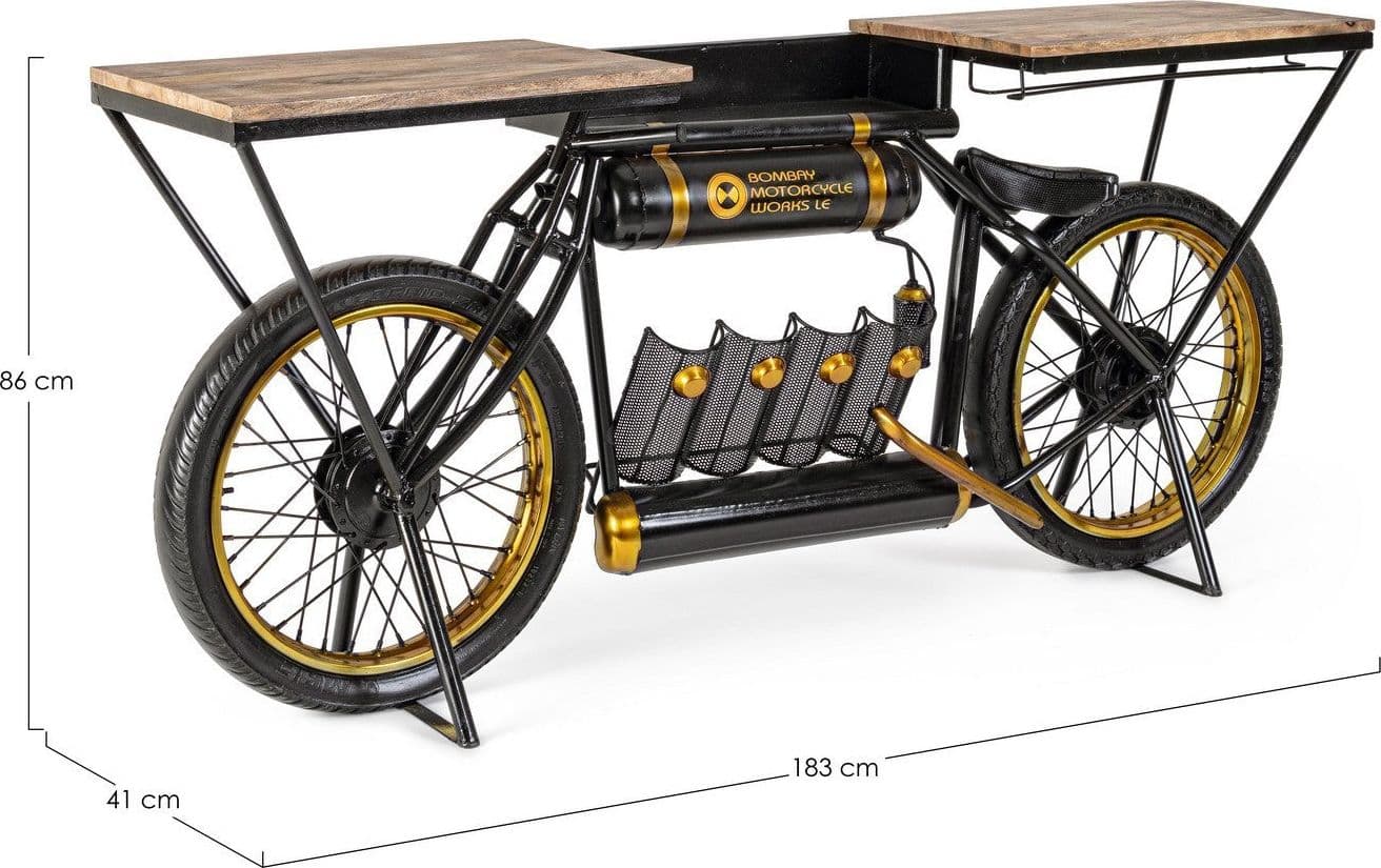 Consolle da bar "Moto Epic"  moderno con piano in legno, struttura in acciaio 183 x 41 x 86 cm in Console e tavoli da divano Decor Space - Altamura, commercioVirtuoso.it