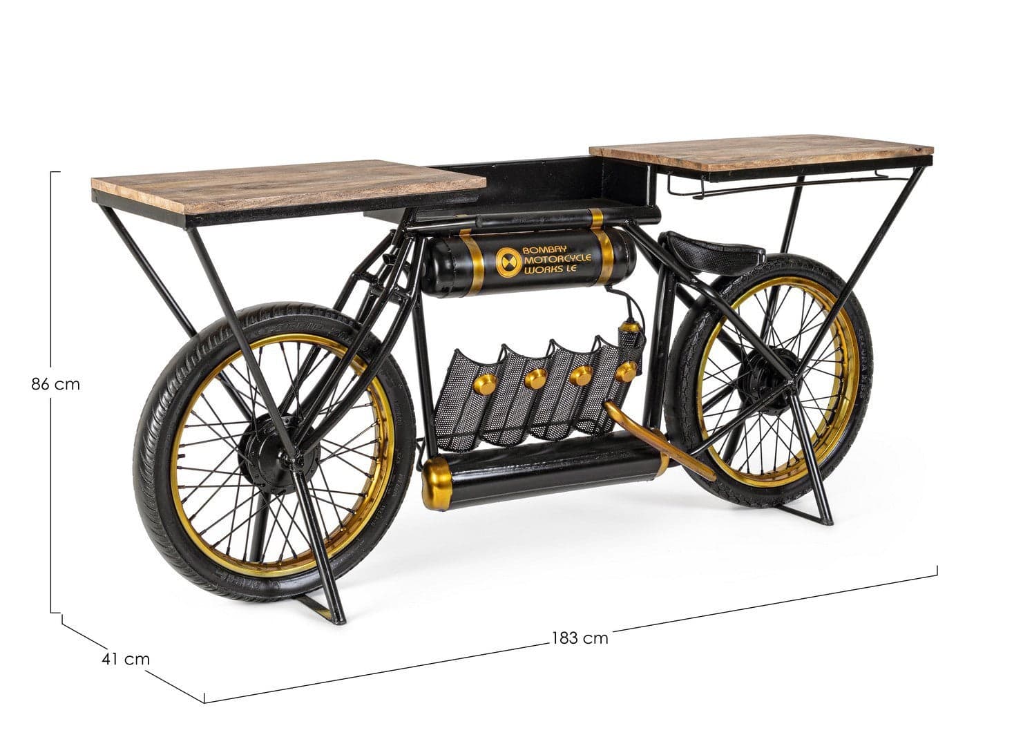 Consolle da bar "Moto Epic"  moderno con piano in legno, struttura in acciaio 183 x 41 x 86 cm in Console e tavoli da divano Decor Space - Altamura, commercioVirtuoso.it