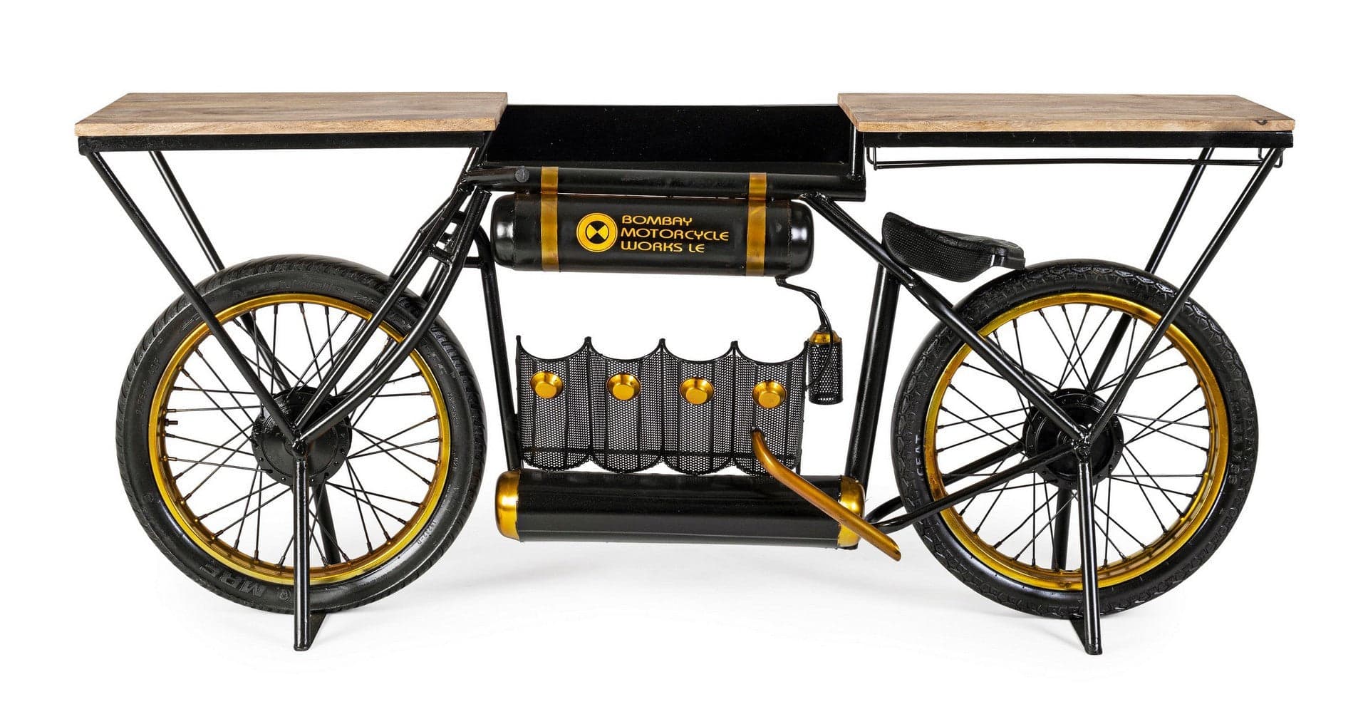 Consolle da bar "Moto Epic"  moderno con piano in legno, struttura in acciaio 183 x 41 x 86 cm in Console e tavoli da divano Decor Space - Altamura, commercioVirtuoso.it