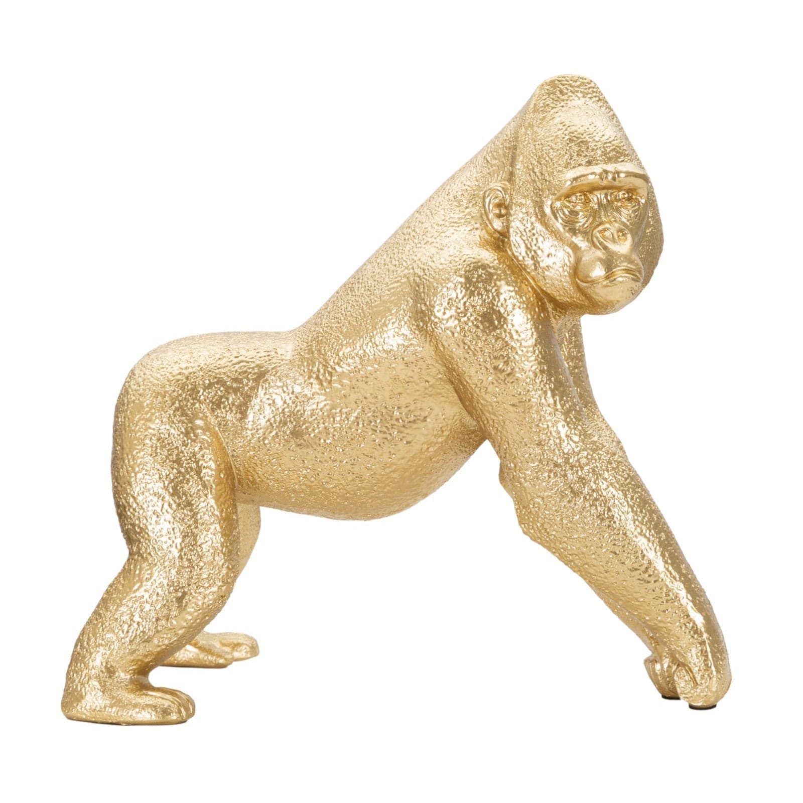 Gorilla decorativo in poliresina colore oro per decorazioni ambienti