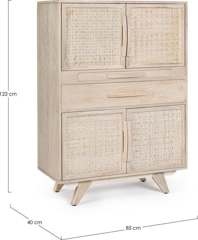 Mobile da bar "Sahana" da 4 ante in legno di mango, struttura in mdf da 85 x 40 x 123 cm in Credenze e buffet Decor Space - Altamura, commercioVirtuoso.it