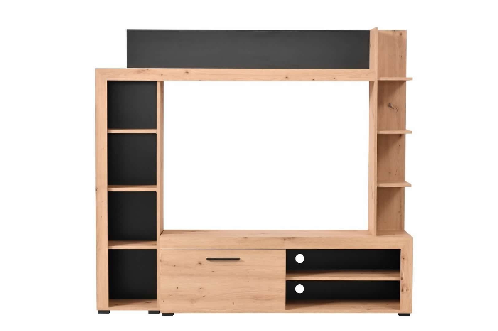 Parete da soggiorno "Sofia", porta TV con mensole, color rovere antracite-nero, 172,5 x 33 x 157,5 cm in Pareti attrezzate Decor Space - Altamura, commercioVirtuoso.it