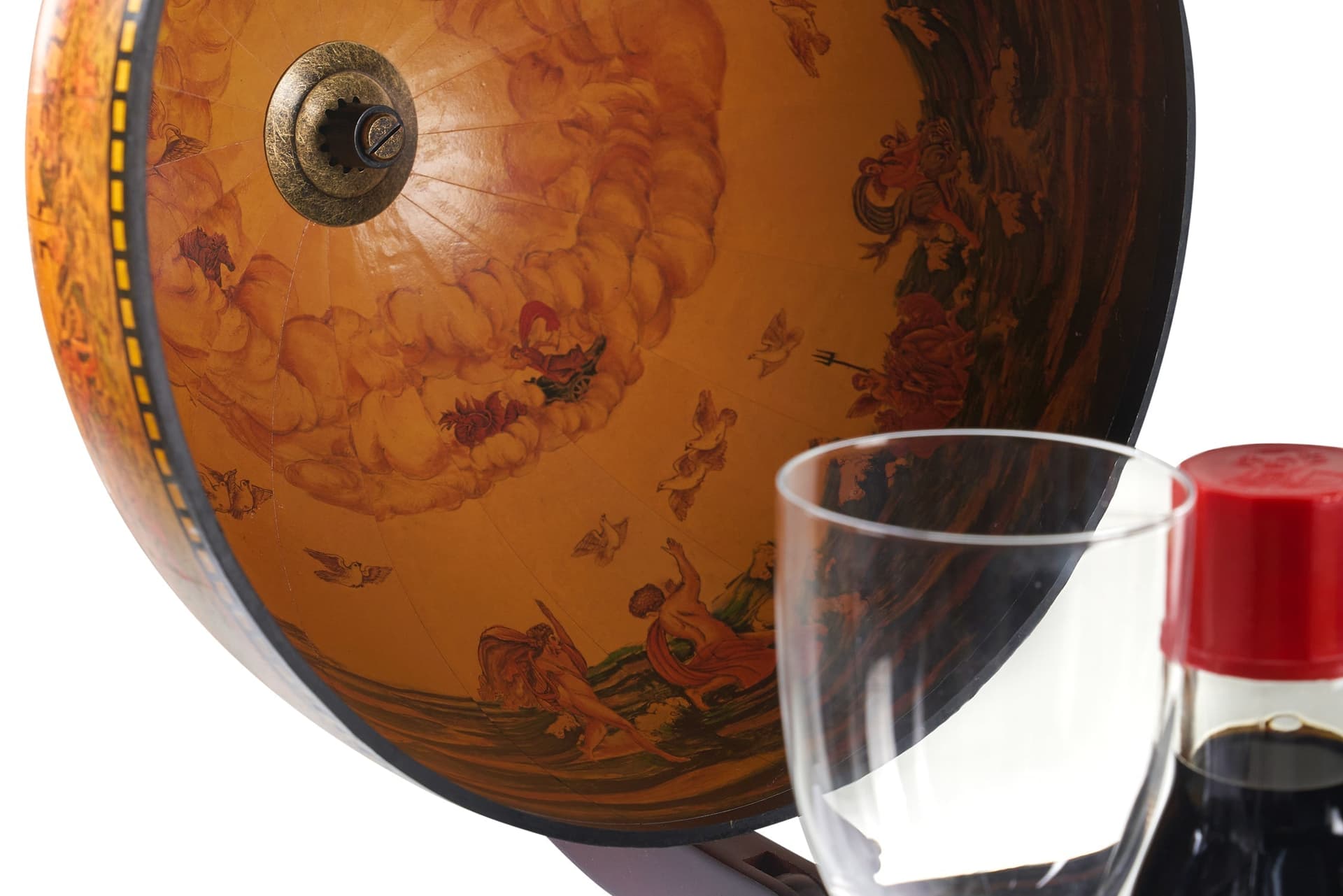 Mappamondo portabottiglie minibar con piedistallo in legno decorazione moderna h 48 cm in Porta bottiglie da vino Decor Space - Altamura, commercioVirtuoso.it