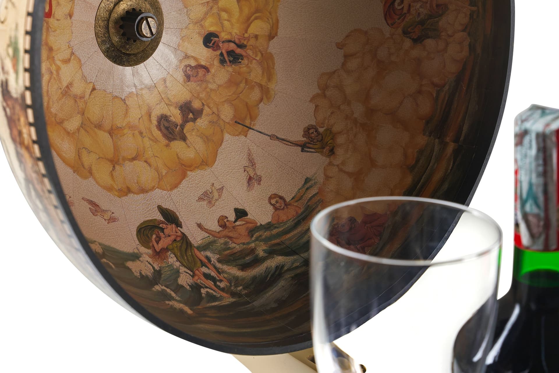 Mappamondo portabottiglie minibar con piedistallo in legno decorazione moderna h 48 cm in Porta bottiglie da vino Decor Space - Altamura, commercioVirtuoso.it