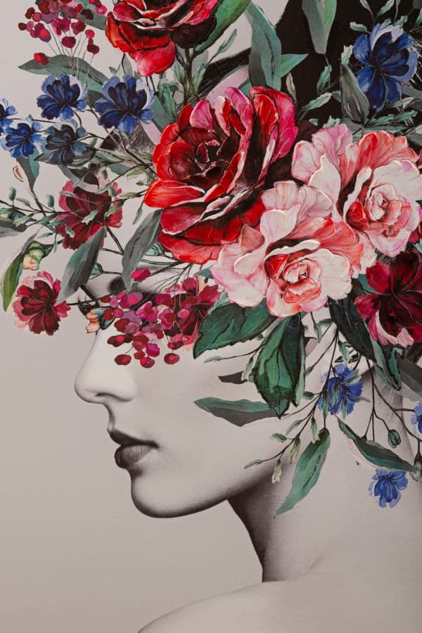 Stampa su tela donna con decorazioni floreali con telaio in legno per decorazioni ambienti in Poster e stampe Decor Space - Altamura, commercioVirtuoso.it