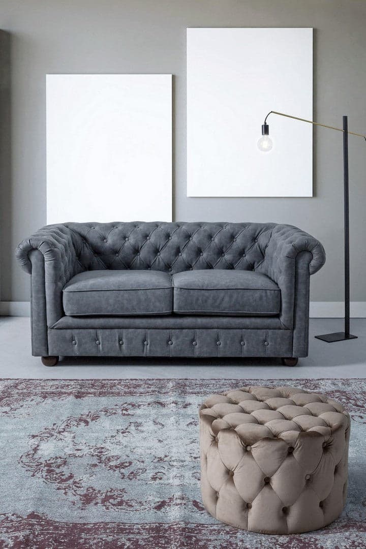 Poltrona Pouf "Lorella" per interno, con struttura in legno di pino e mdf da Ø60 x 42h cm in Ottomane e poggiapiedi Decor Space - Altamura, commercioVirtuoso.it