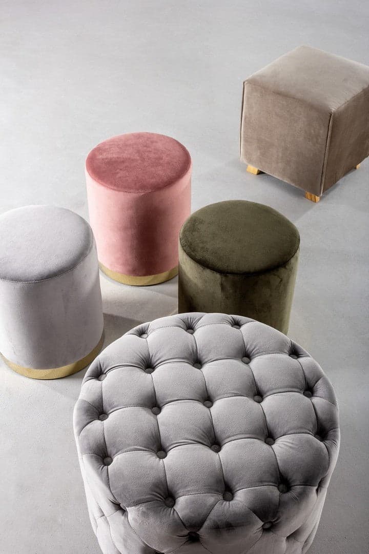 Poltrona Pouf "Lorella" per interno, con struttura in legno di pino e mdf da Ø60 x 42h cm in Ottomane e poggiapiedi Decor Space - Altamura, commercioVirtuoso.it