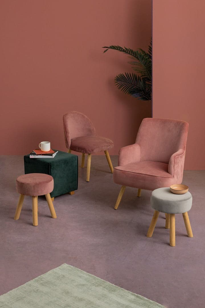Poltrona Pouf "Adeline" per interno, con struttura in legno di pino e mdf da 40x40x44cm in Ottomane e poggiapiedi Decor Space - Altamura, commercioVirtuoso.it