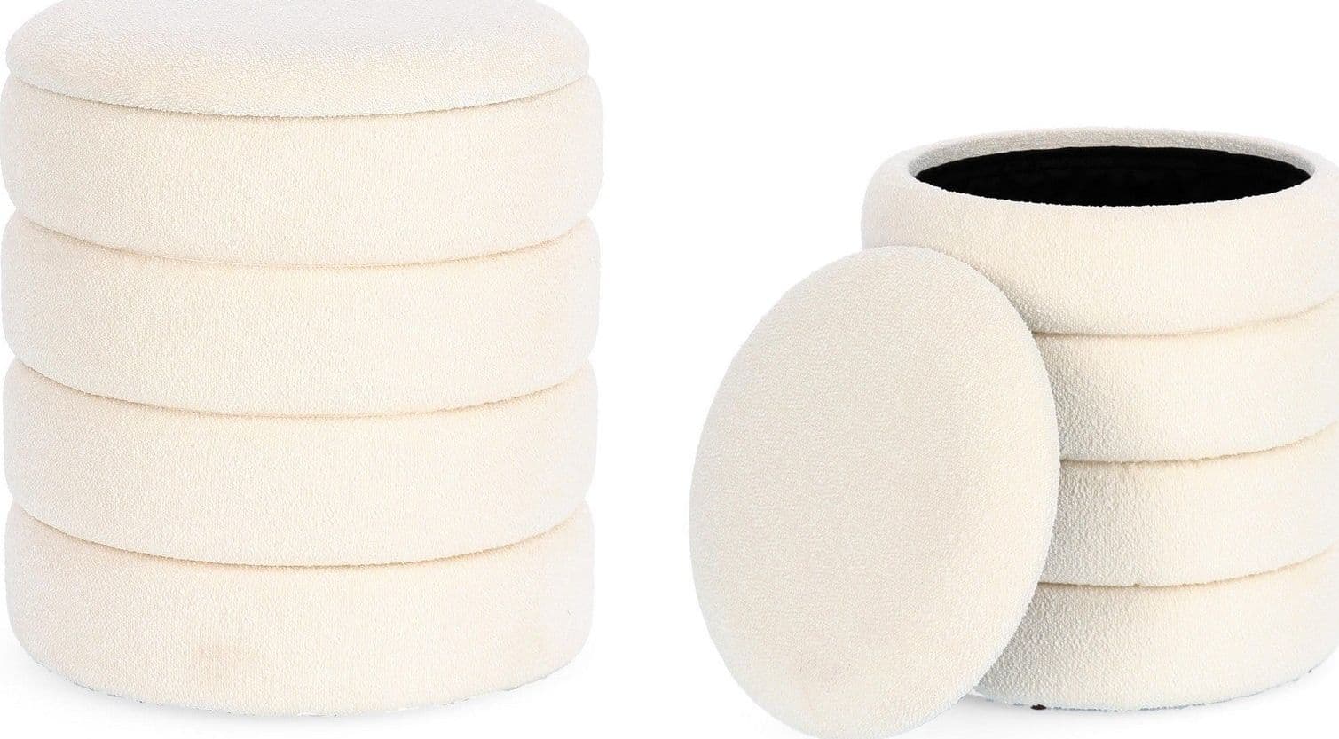 Poltrona Pouf "Katernina" per interno, con rivestimento effetto bouclé Set da 2 pezzi in Ottomane e poggiapiedi Decor Space - Altamura, commercioVirtuoso.it