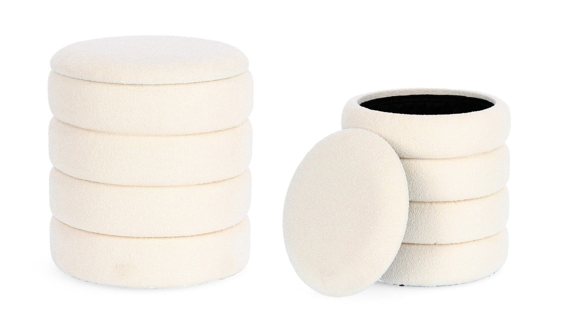 Poltrona Pouf "Katernina" per interno, con rivestimento effetto bouclé Set da 2 pezzi in Ottomane e poggiapiedi Decor Space - Altamura, commercioVirtuoso.it