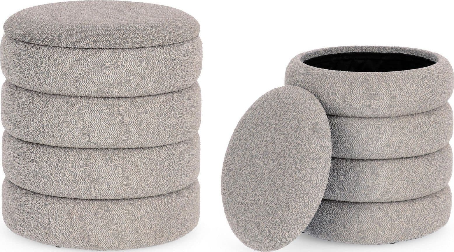 Poltrona Pouf "Katernina" per interno, con rivestimento effetto bouclé Set da 2 pezzi in Ottomane e poggiapiedi Decor Space - Altamura, commercioVirtuoso.it