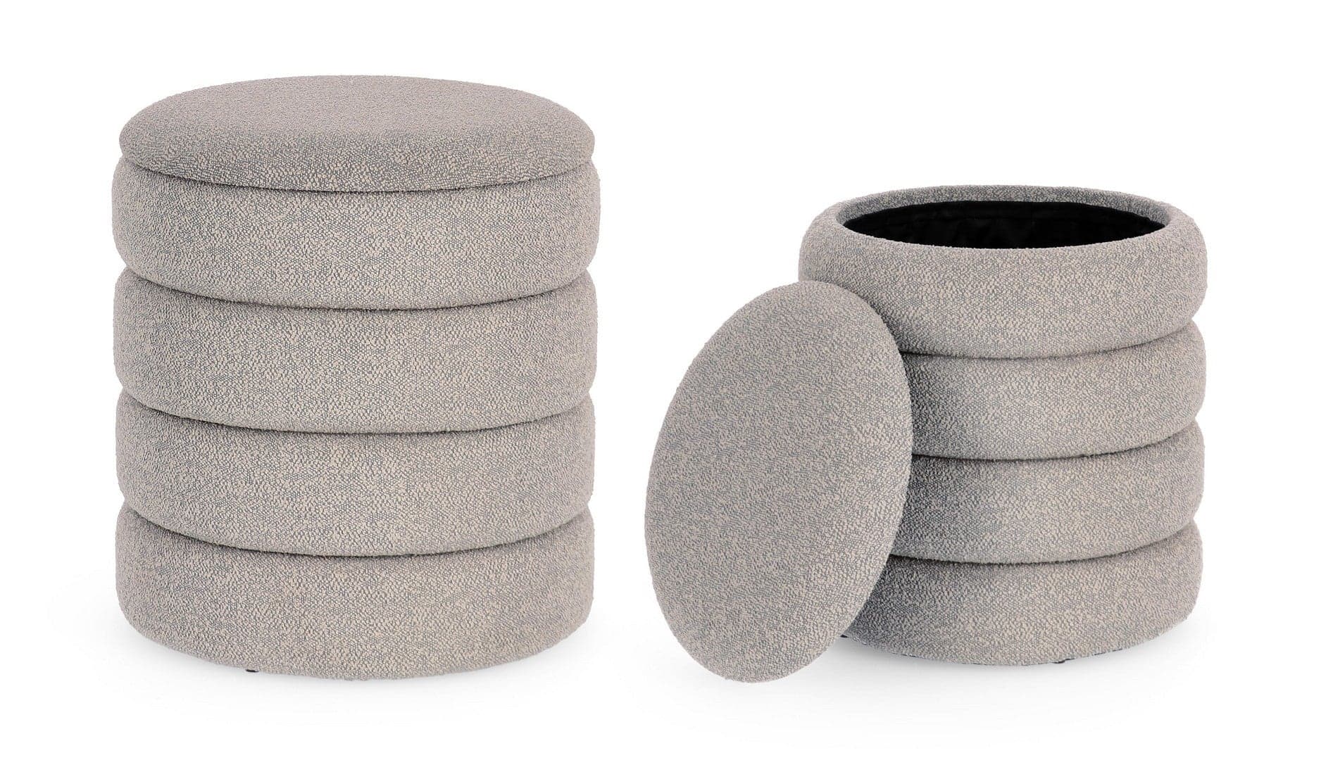 Poltrona Pouf "Katernina" per interno, con rivestimento effetto bouclé Set da 2 pezzi in Ottomane e poggiapiedi Decor Space - Altamura, commercioVirtuoso.it