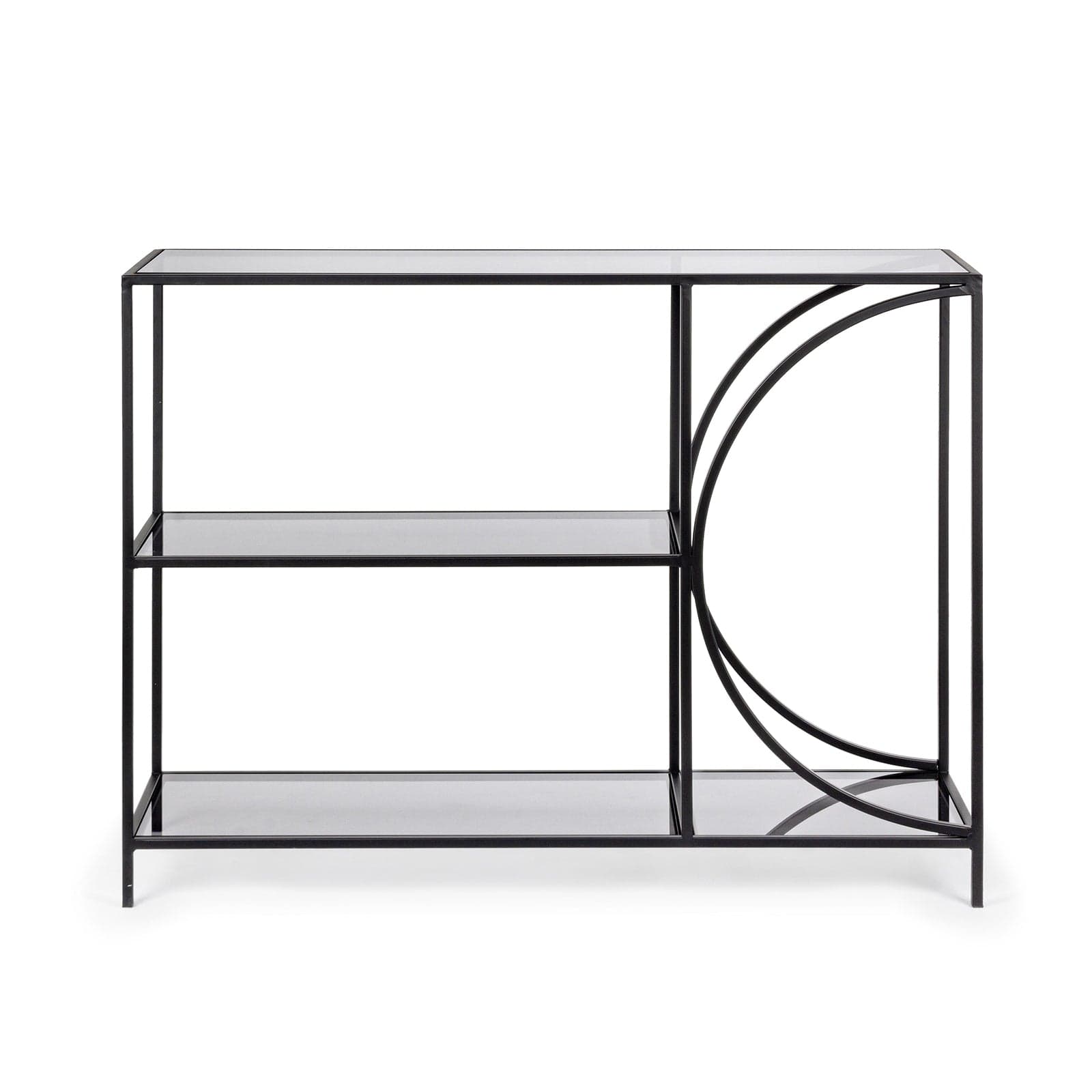 Libreria Bassa "Korvet" in acciaio nero con 3 ripiani in vetro h 79 cm per ufficio moderno in Librerie Decor Space - Altamura, commercioVirtuoso.it