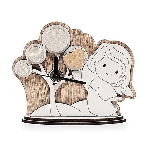 Orologio sagomato  in legno mdf decorato. Misure cm. 14 x cm. 11 h.