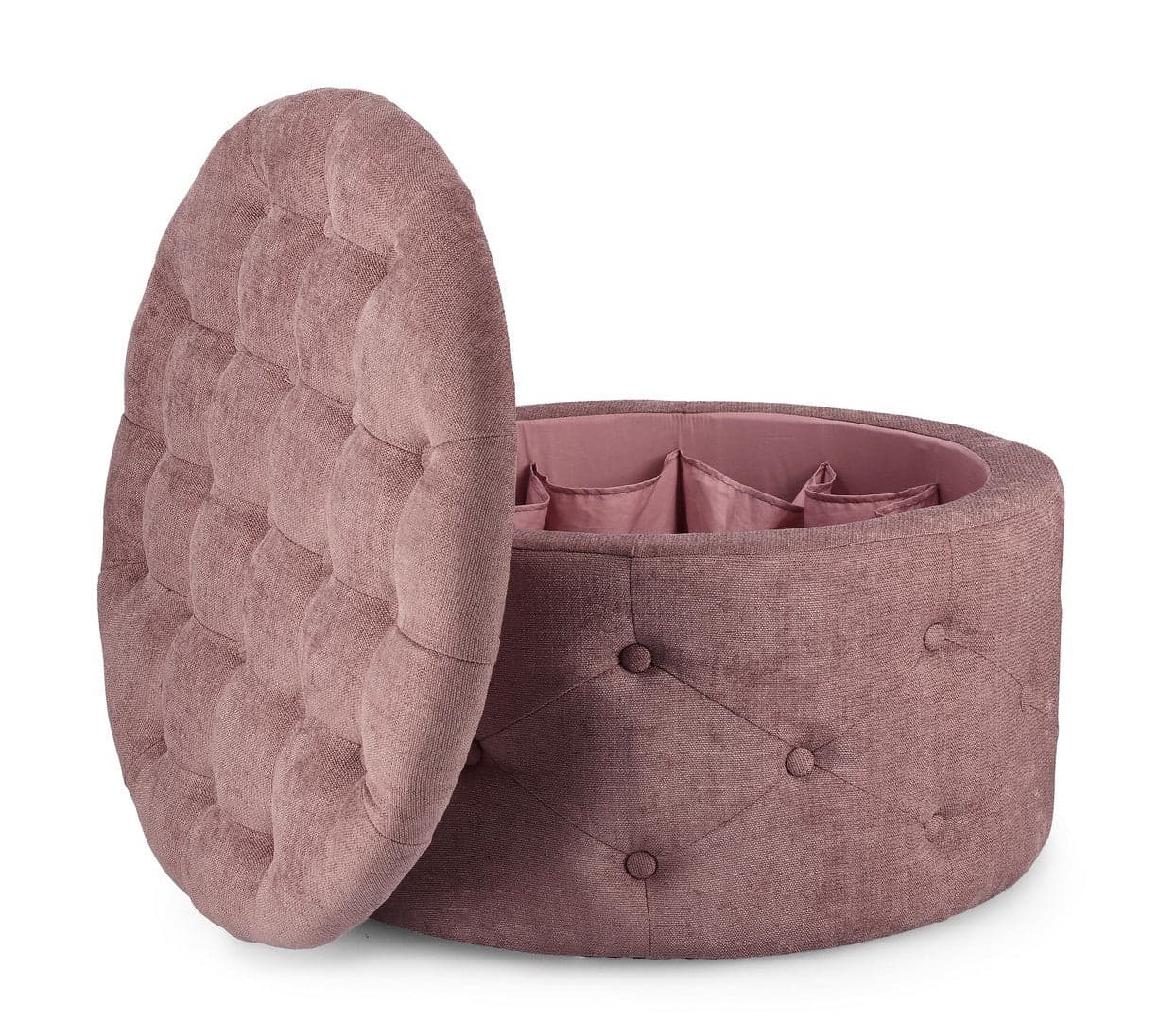 Poltrona Pouf "Ernestine" per interno, con struttura in legno di pino e mdf da Ø70 x 40h cm in Ottomane e poggiapiedi Decor Space - Altamura, commercioVirtuoso.it