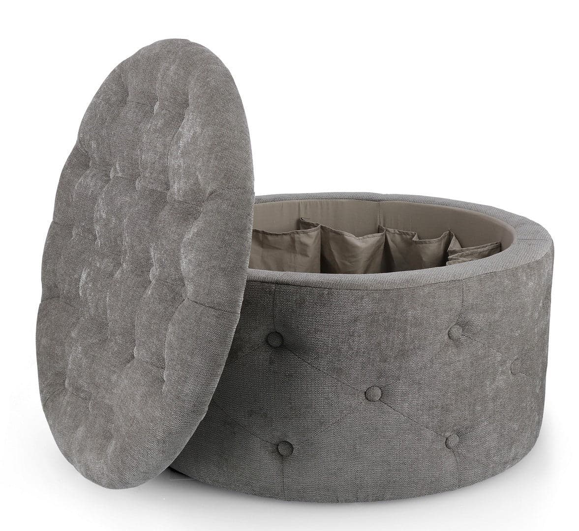 Poltrona Pouf "Ernestine" per interno, con struttura in legno di pino e mdf da Ø70 x 40h cm in Ottomane e poggiapiedi Decor Space - Altamura, commercioVirtuoso.it