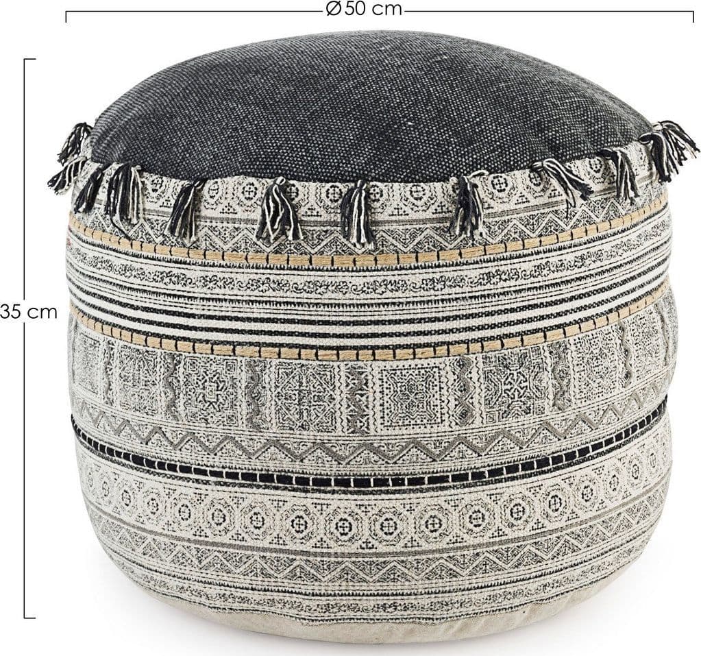 Poltrona Pouf "Tilak" per interno, con rivestimento in cotone lavorato da Ø50 x 35h cm in Ottomane e poggiapiedi Decor Space - Altamura, commercioVirtuoso.it