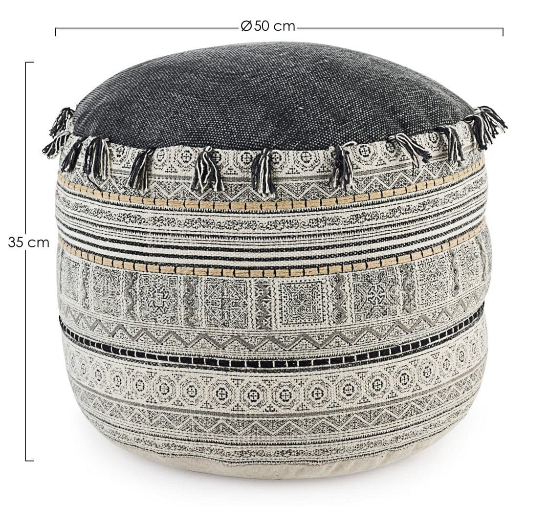 Poltrona Pouf "Tilak" per interno, con rivestimento in cotone lavorato da Ø50 x 35h cm in Ottomane e poggiapiedi Decor Space - Altamura, commercioVirtuoso.it