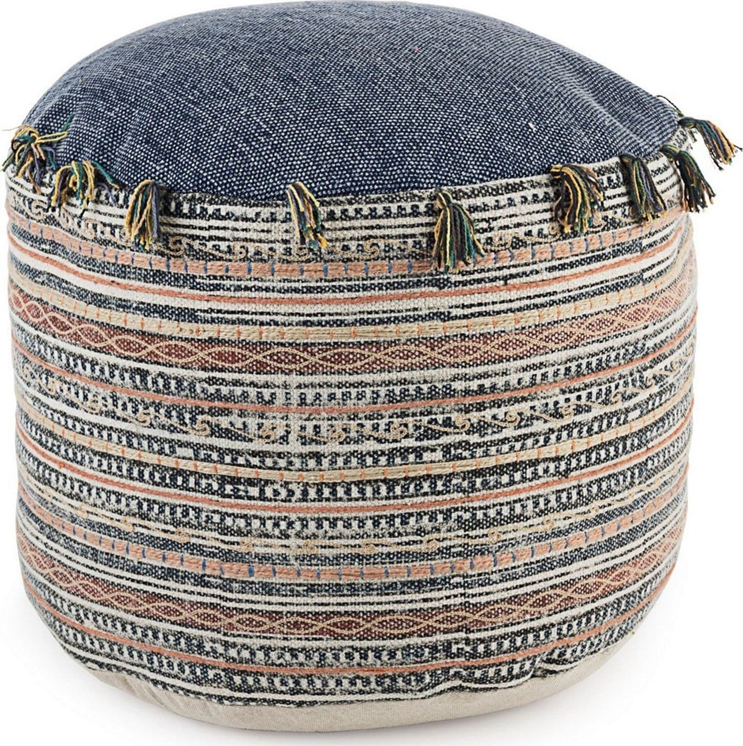 Poltrona Pouf "Tilak" per interno, con rivestimento in cotone lavorato da Ø50 x 35h cm in Ottomane e poggiapiedi Decor Space - Altamura, commercioVirtuoso.it