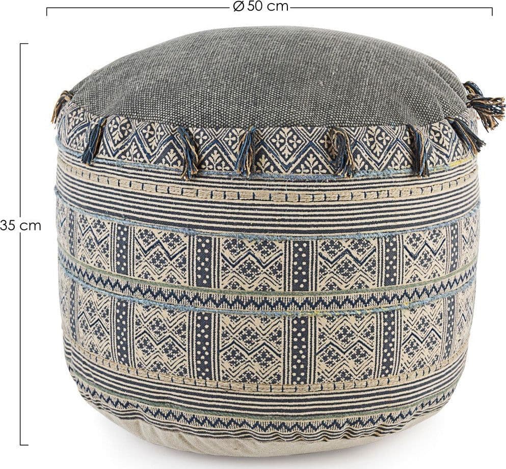 Poltrona Pouf "Tilak" per interno, con rivestimento in cotone lavorato da Ø50 x 35h cm in Ottomane e poggiapiedi Decor Space - Altamura, commercioVirtuoso.it