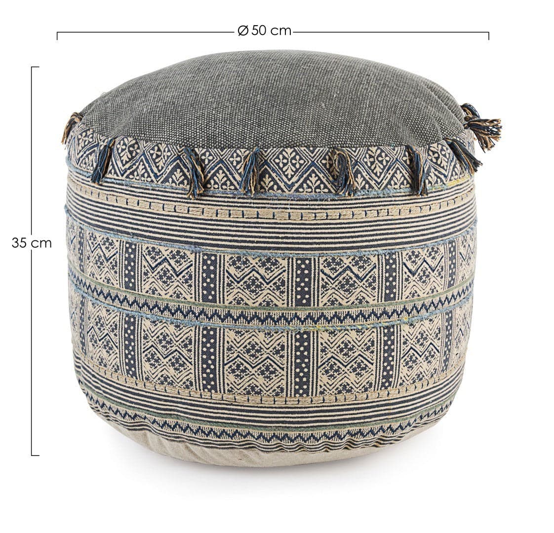 Poltrona Pouf "Tilak" per interno, con rivestimento in cotone lavorato da Ø50 x 35h cm in Ottomane e poggiapiedi Decor Space - Altamura, commercioVirtuoso.it