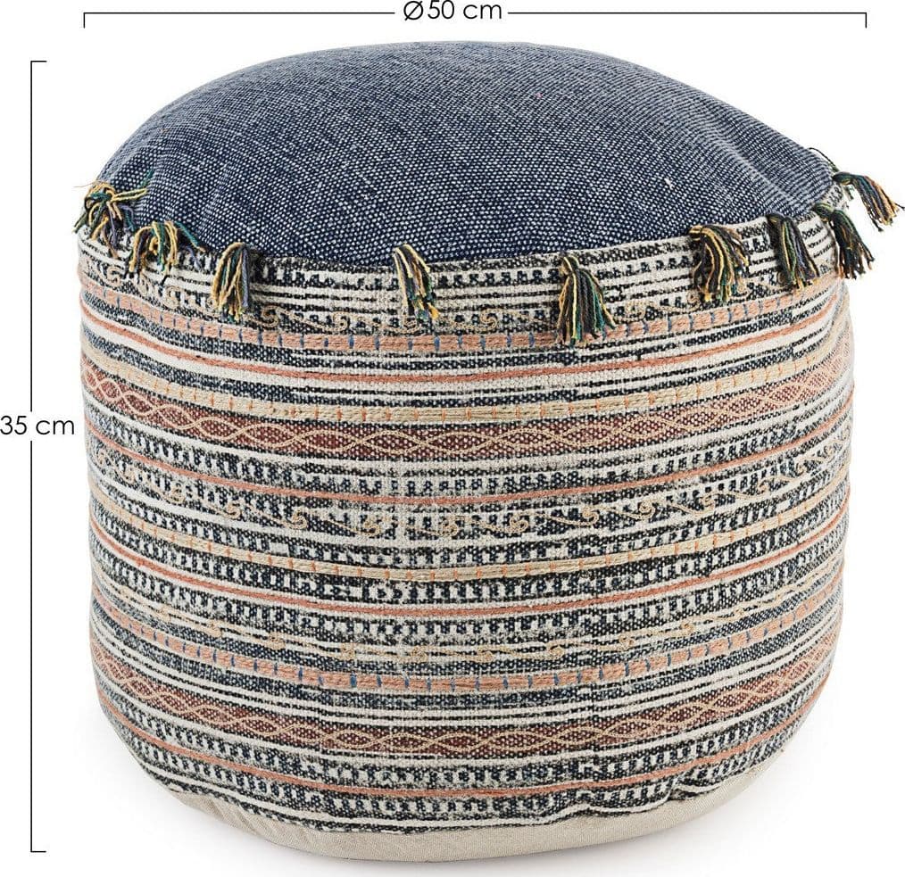 Poltrona Pouf "Tilak" per interno, con rivestimento in cotone lavorato da Ø50 x 35h cm in Ottomane e poggiapiedi Decor Space - Altamura, commercioVirtuoso.it