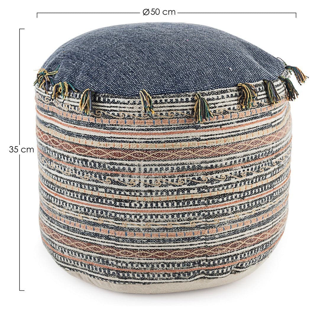 Poltrona Pouf "Tilak" per interno, con rivestimento in cotone lavorato da Ø50 x 35h cm in Ottomane e poggiapiedi Decor Space - Altamura, commercioVirtuoso.it