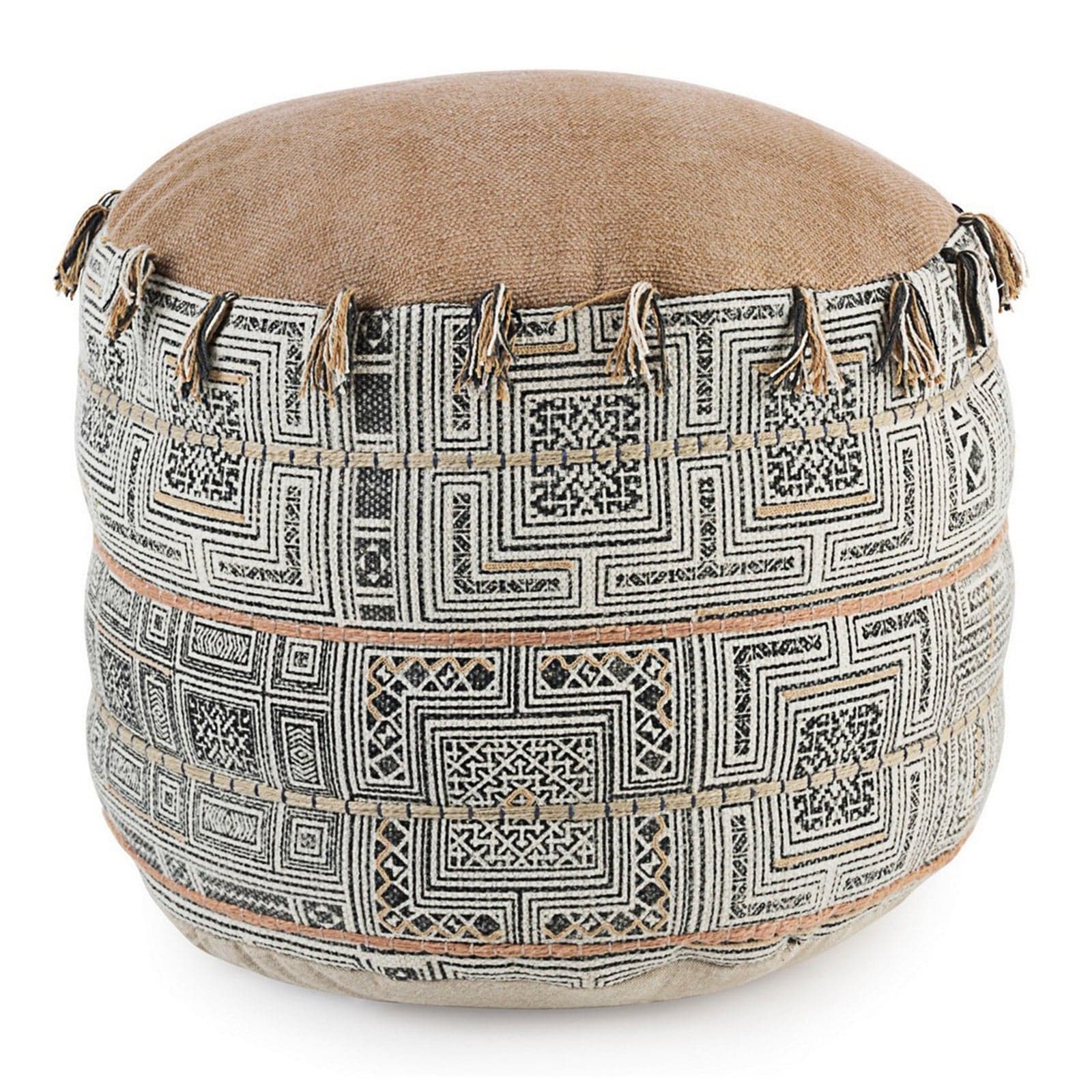 Poltrona Pouf "Tilak" per interno, con rivestimento in cotone lavorato da Ø50 x 35h cm in Ottomane e poggiapiedi Decor Space - Altamura, commercioVirtuoso.it