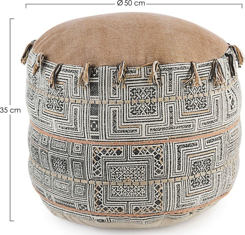 Poltrona Pouf "Tilak" per interno, con rivestimento in cotone lavorato da Ø50 x 35h cm in Ottomane e poggiapiedi Decor Space - Altamura, commercioVirtuoso.it