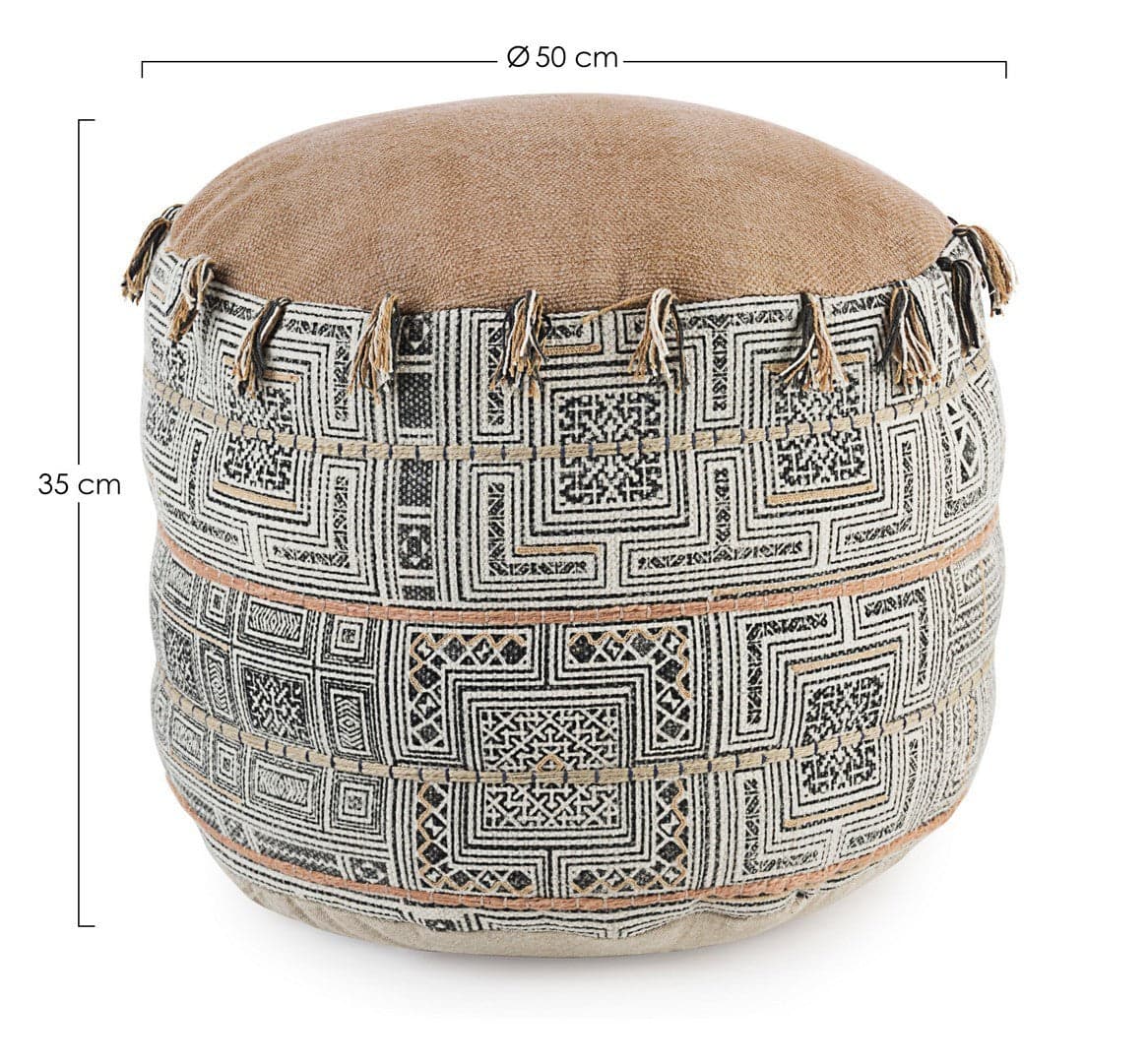 Poltrona Pouf "Tilak" per interno, con rivestimento in cotone lavorato da Ø50 x 35h cm in Ottomane e poggiapiedi Decor Space - Altamura, commercioVirtuoso.it