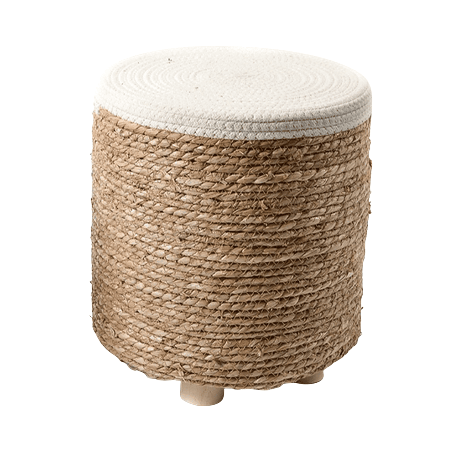 Sgabello in corda e legno decorazione per interno casa Ø 30 x h35 cm modelli assortiti in Ottomane e poggiapiedi Decor Space - Altamura, commercioVirtuoso.it