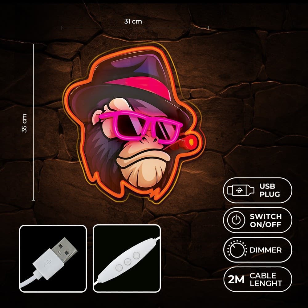 led wall neon monkey multicolor connettore usb con regolatore di intensita' dimensioni 580 x 18 x 250 - 3