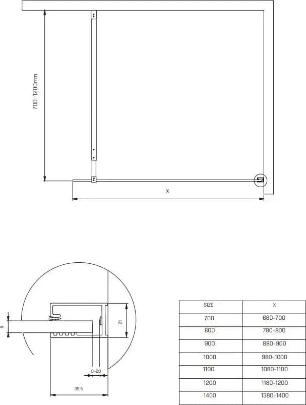 Parete Walkin H200cm Opaca 8mm Anticalcare Profili Cromo - 4