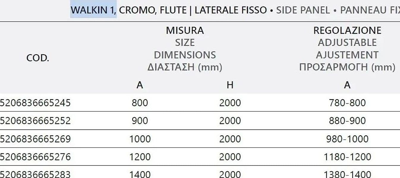 Parete Walkin H200cm Opaca 8mm Anticalcare Profili Cromo - 5