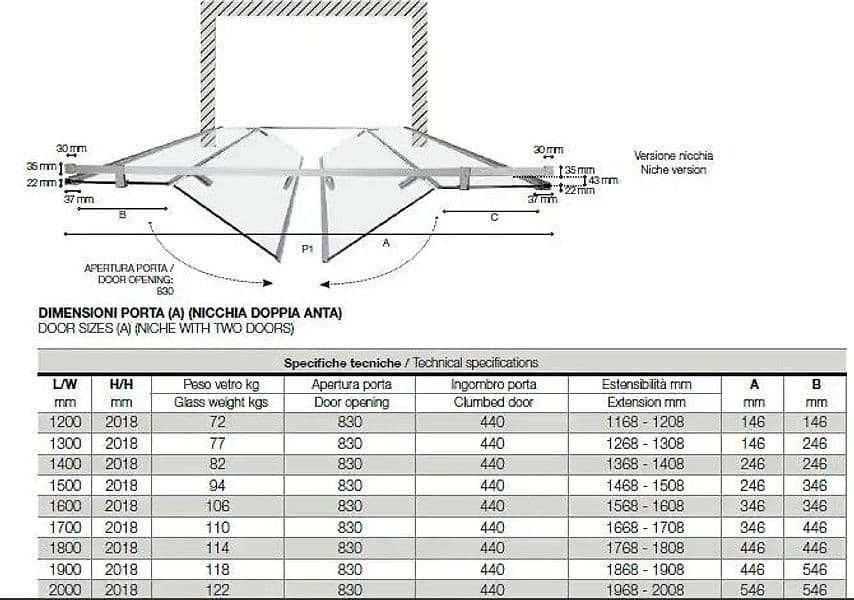 Porta Doccia Doppia Battente Anticalcare 8mm Infinity H200 - 4