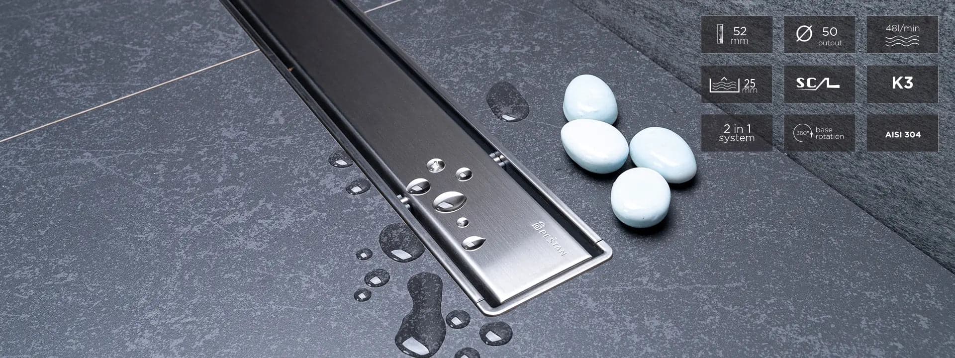 PESTAN - Canalina Di Scarico Doccia Acciaio Inox Nero Opaco - 5