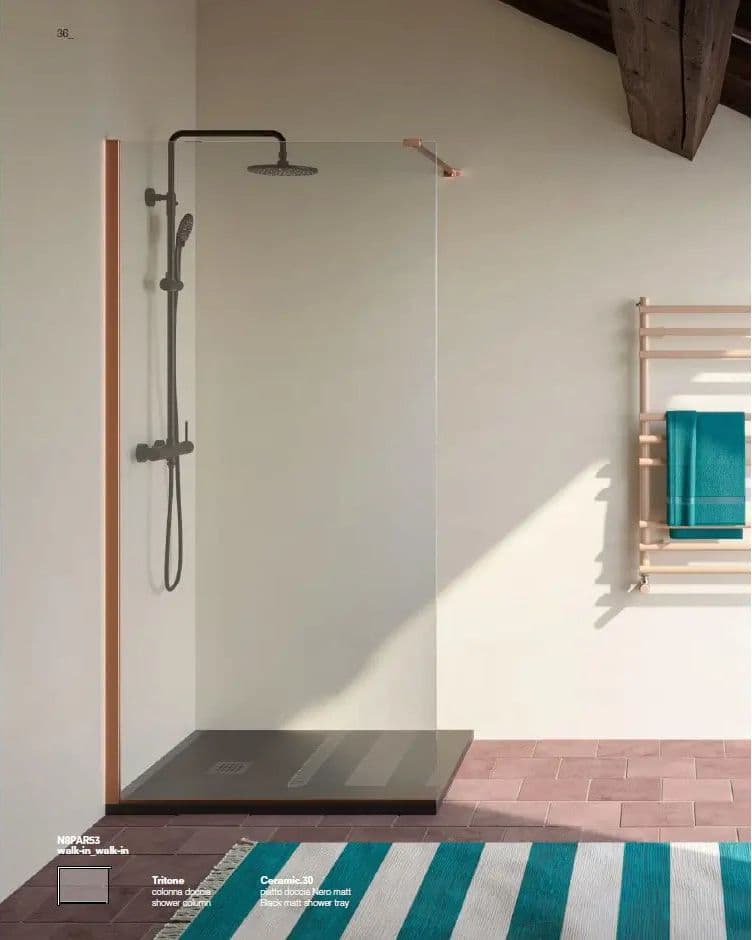 Parete Walk In H200 Anticalcare 8mm Trasparente Profili Bronzo