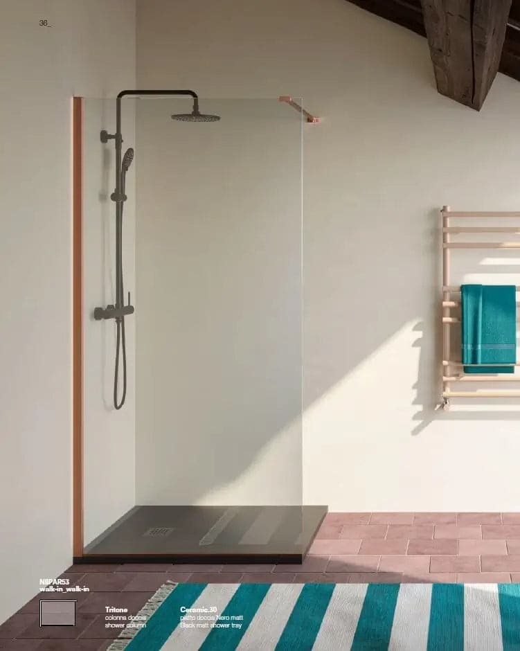 Parete Walk In H200 Anticalcare 8mm Trasparente Profili Bronzo - 2