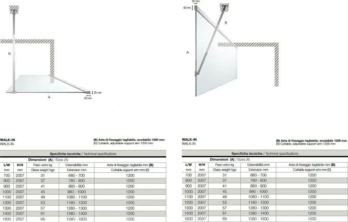 Parete Walk In H200 Anticalcare 8mm Trasparente Profili Bronzo - 7