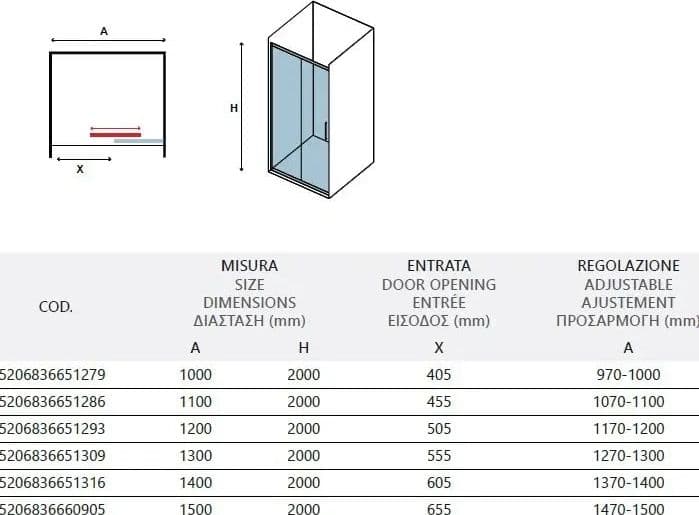 Porta Doccia Scorrevole 6mm Anticalcare H200 - 2