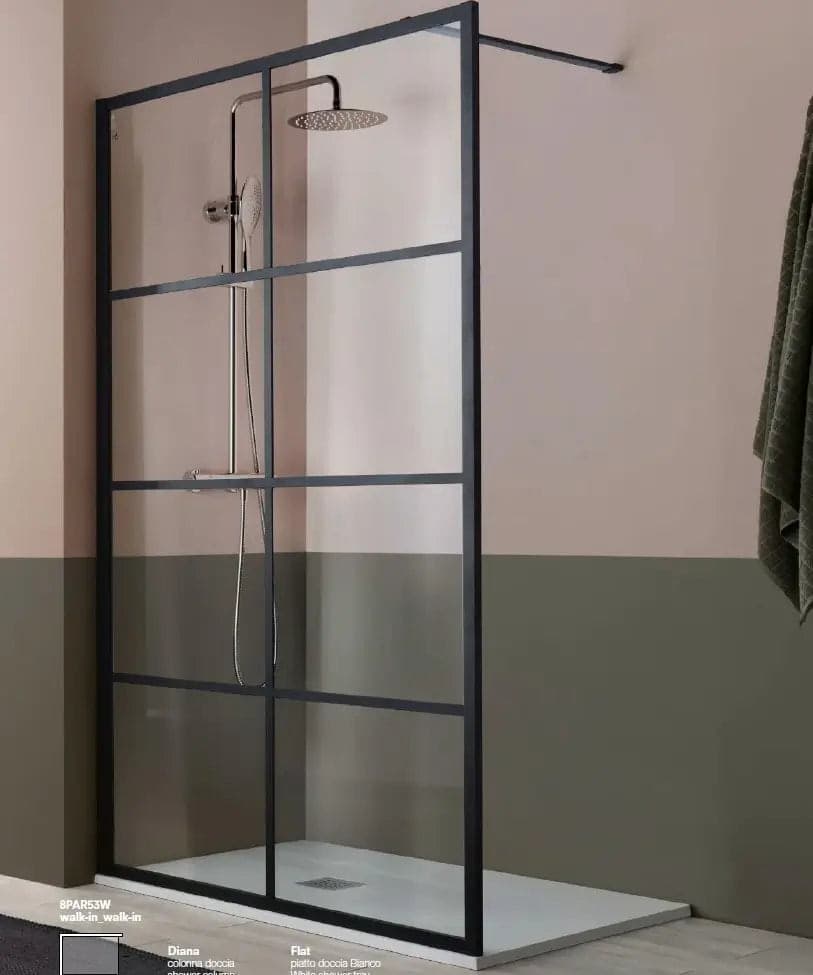 Parete Walk In H200 Anticalcare 8mm Trasparente Con Telaio A Finestra - 2