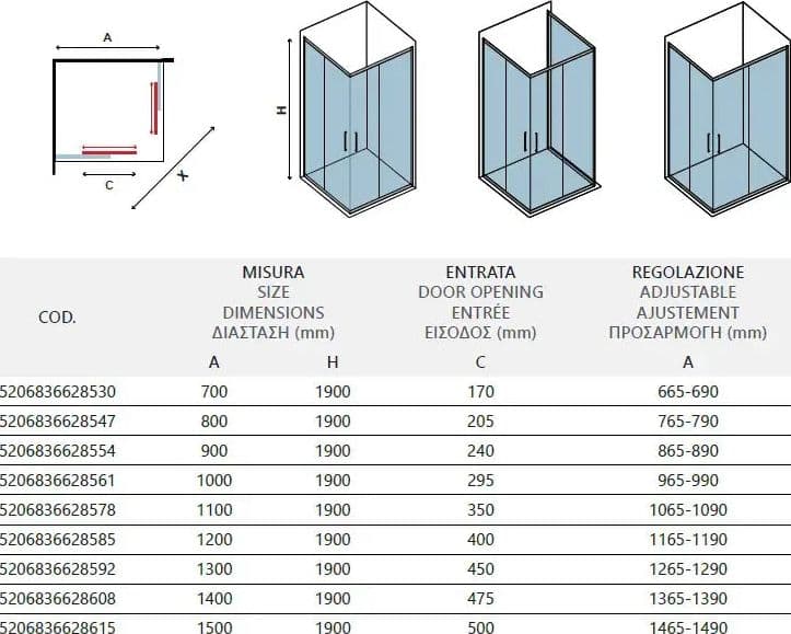 Box Doccia Profili Neri 6mm Anticalcare Cristallo Satinato H190 - 3