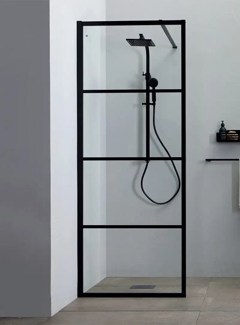 Doccia Walk In H200 Anticalcare 8mm Trasparente Telaio Finestrato Nero Opaco - 2