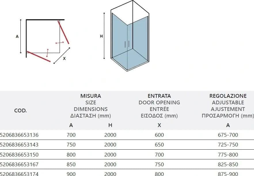 Box Doccia Trasparente H200 Doppia Battente Profili Neri - 4