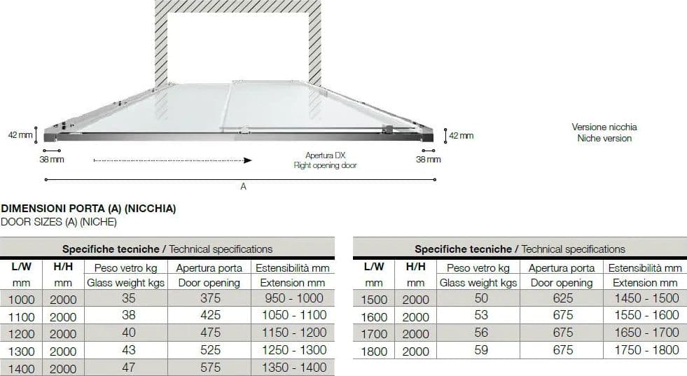EASY | Porta Doccia H200 Trasparente Anticalcare Scorrevole 6mm - 6