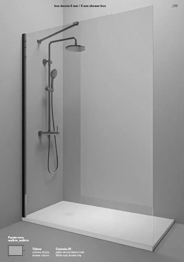 Parete Walk In Profili Neri H200 Anticalcare 6mm Trasparente - 2