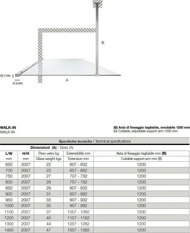 Parete Walk In Profili Neri H200 Anticalcare 6mm Trasparente - 4