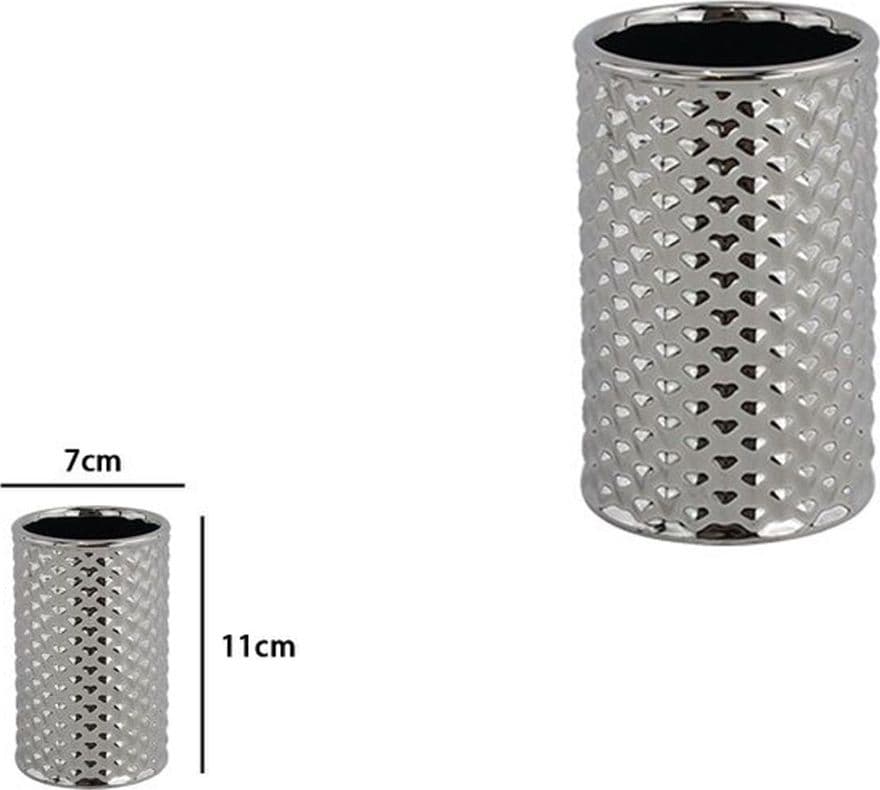 BICCHIERE PORTA SPAZZOLINI ACCESSORIO SILVER CON EFFETTO CUORICINI ARREDO BAGNO 87818 - 2